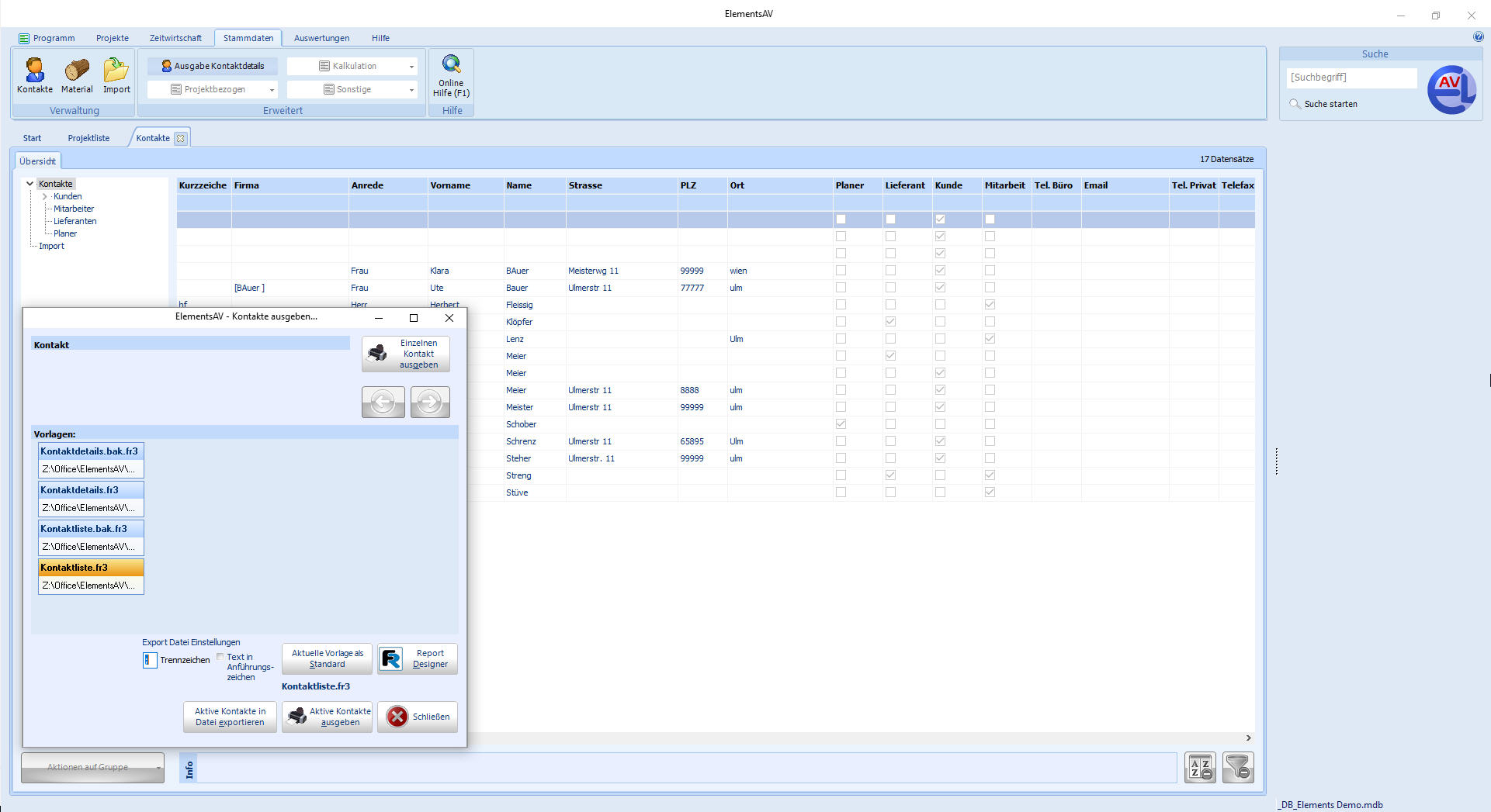 Schreiner-Branchensoftware-Formular-Kontakte-Adressen-eintragen